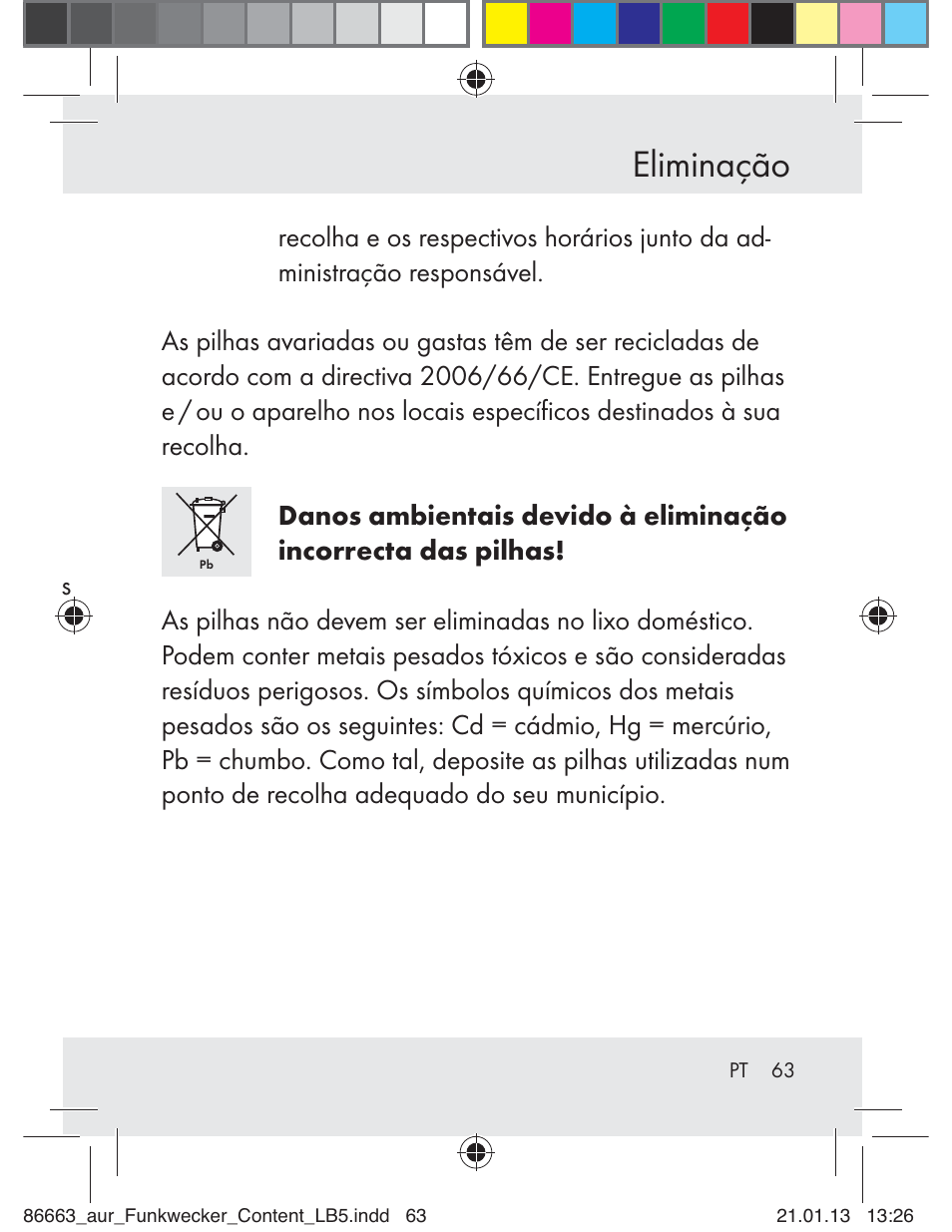 Eliminação | Auriol Z31408 User Manual | Page 63 / 102