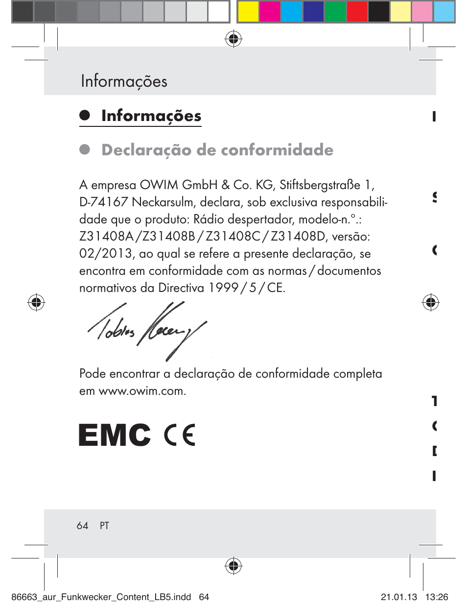 Informações, Declaração de conformidade | Auriol Z31408 User Manual | Page 64 / 102