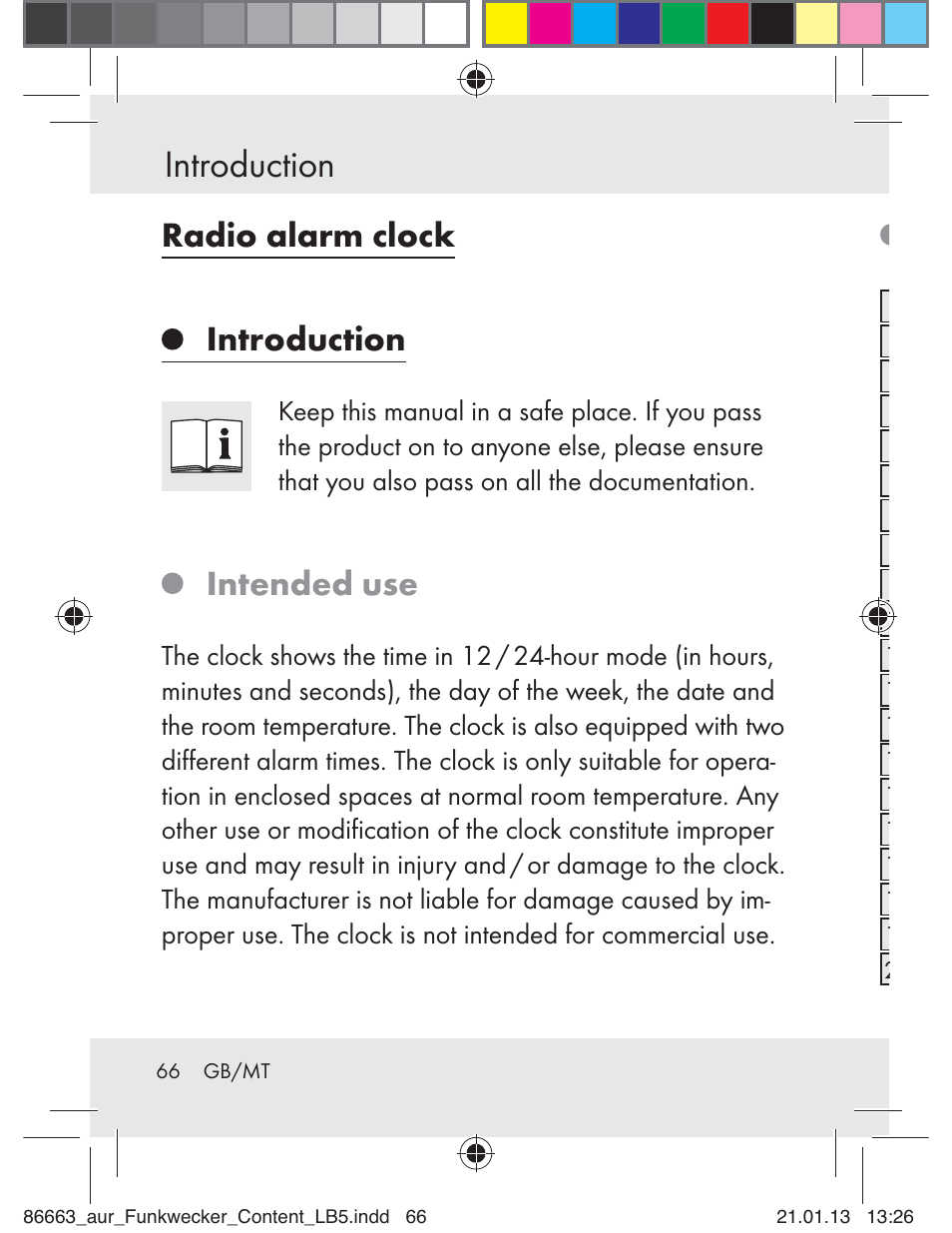 Introduction, Radio alarm clock introduction, Intended use | Auriol Z31408 User Manual | Page 66 / 102