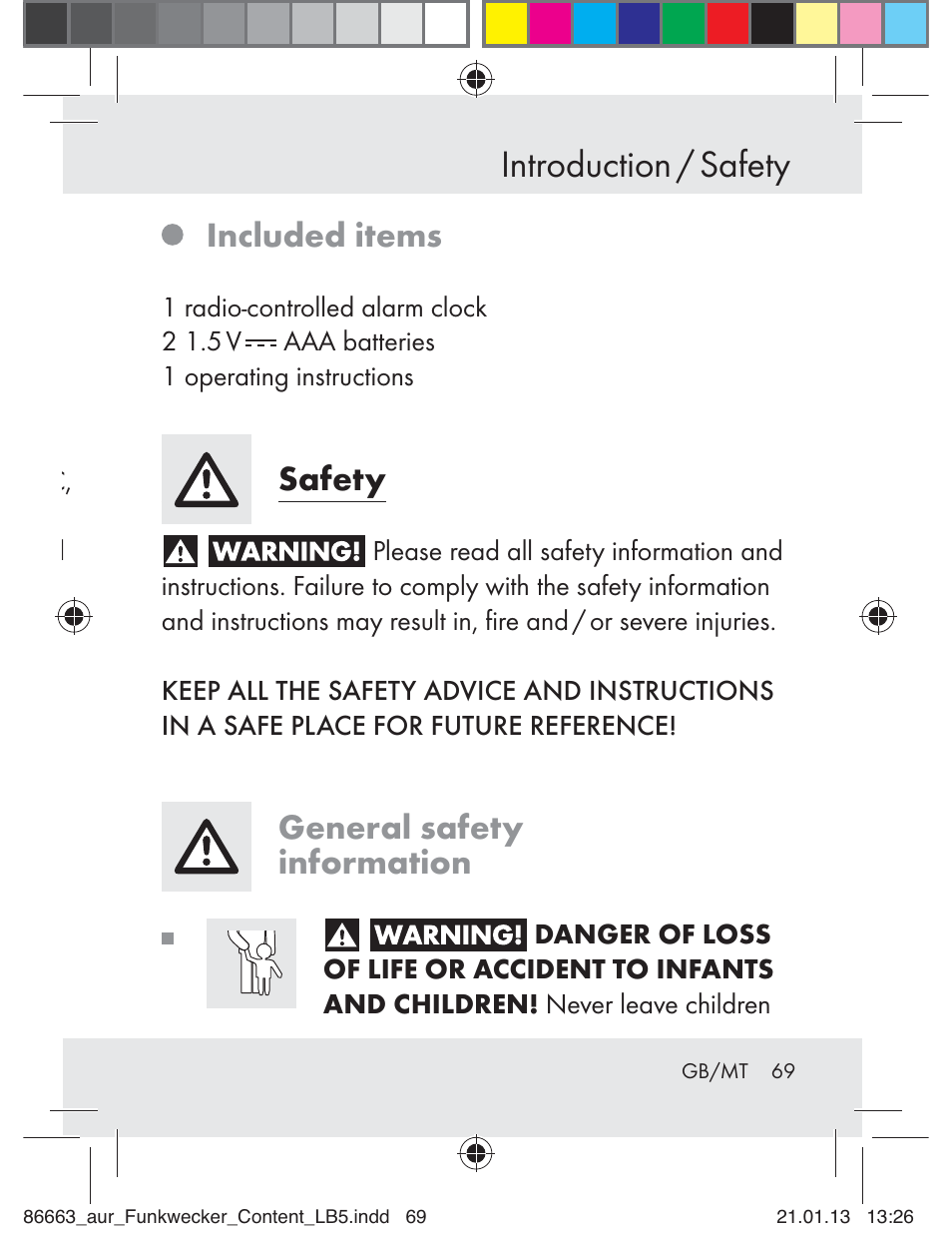 Introduction / safety, Included items, Safety | General safety information | Auriol Z31408 User Manual | Page 69 / 102