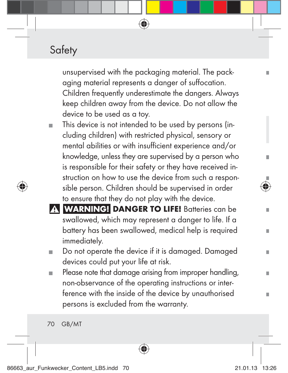 Safety | Auriol Z31408 User Manual | Page 70 / 102