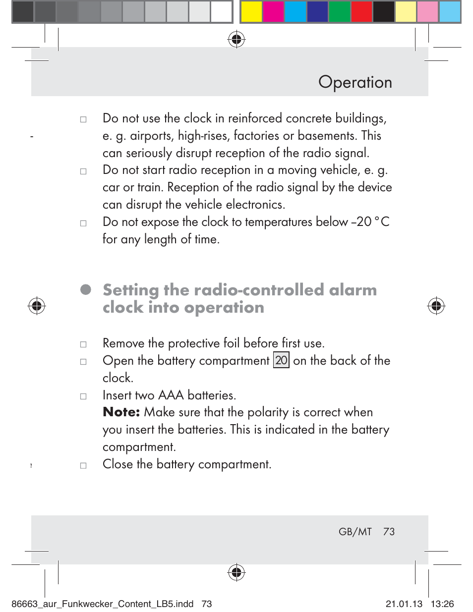 Operation | Auriol Z31408 User Manual | Page 73 / 102