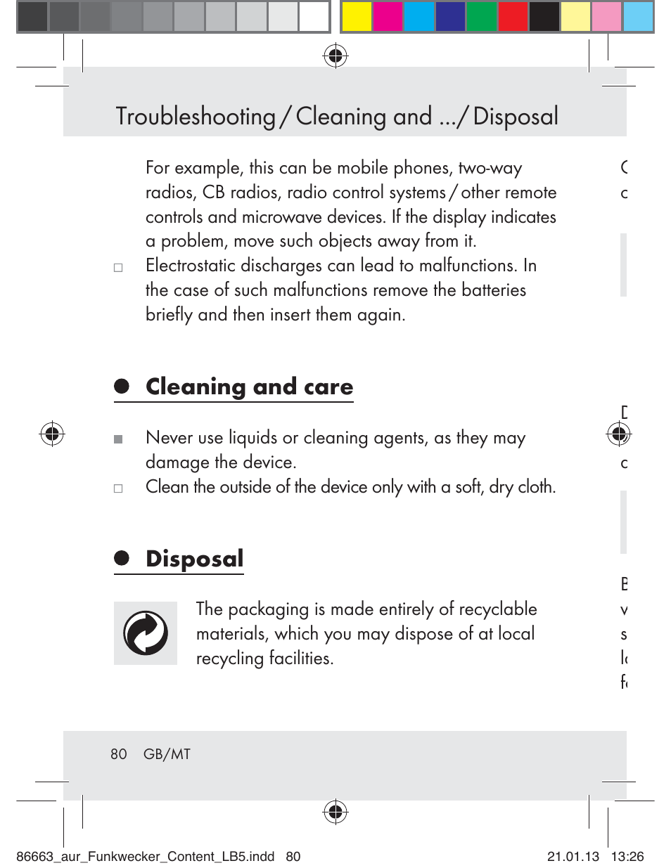 Troubleshooting / cleaning and .../ disposal, Cleaning and care, Disposal | Auriol Z31408 User Manual | Page 80 / 102