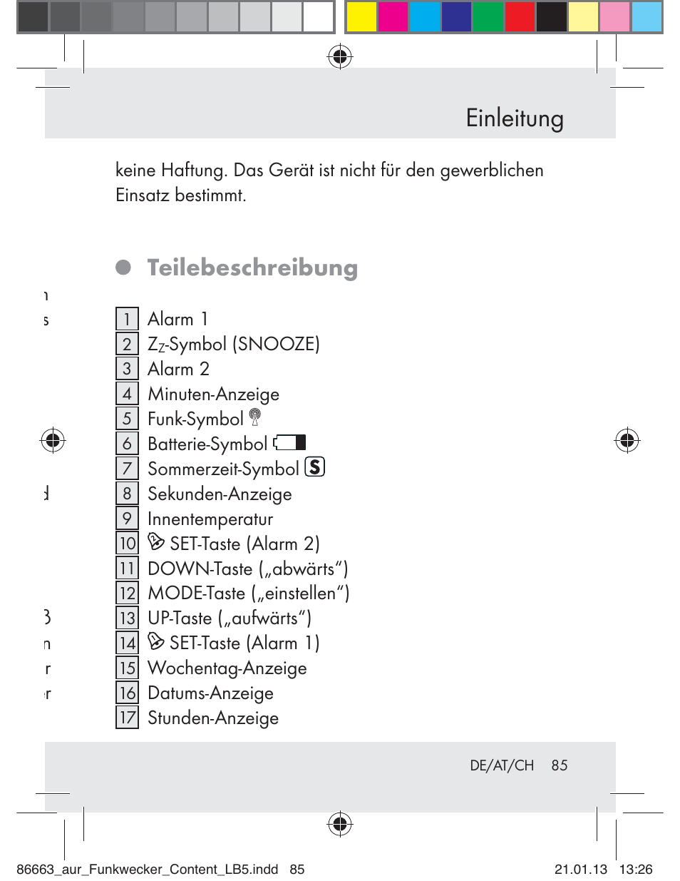 Einleitung, Teilebeschreibung | Auriol Z31408 User Manual | Page 85 / 102