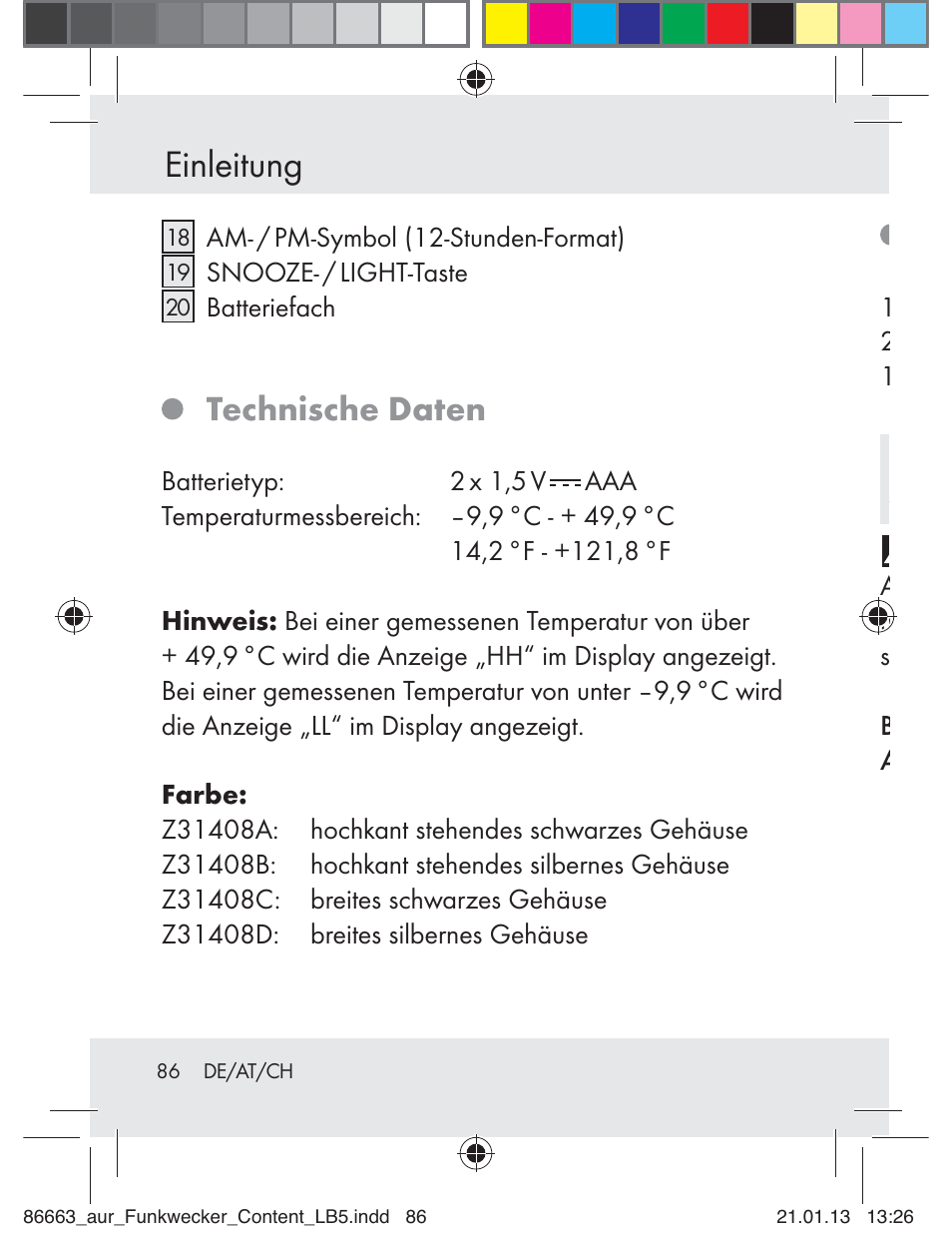 Einleitung, Technische daten | Auriol Z31408 User Manual | Page 86 / 102