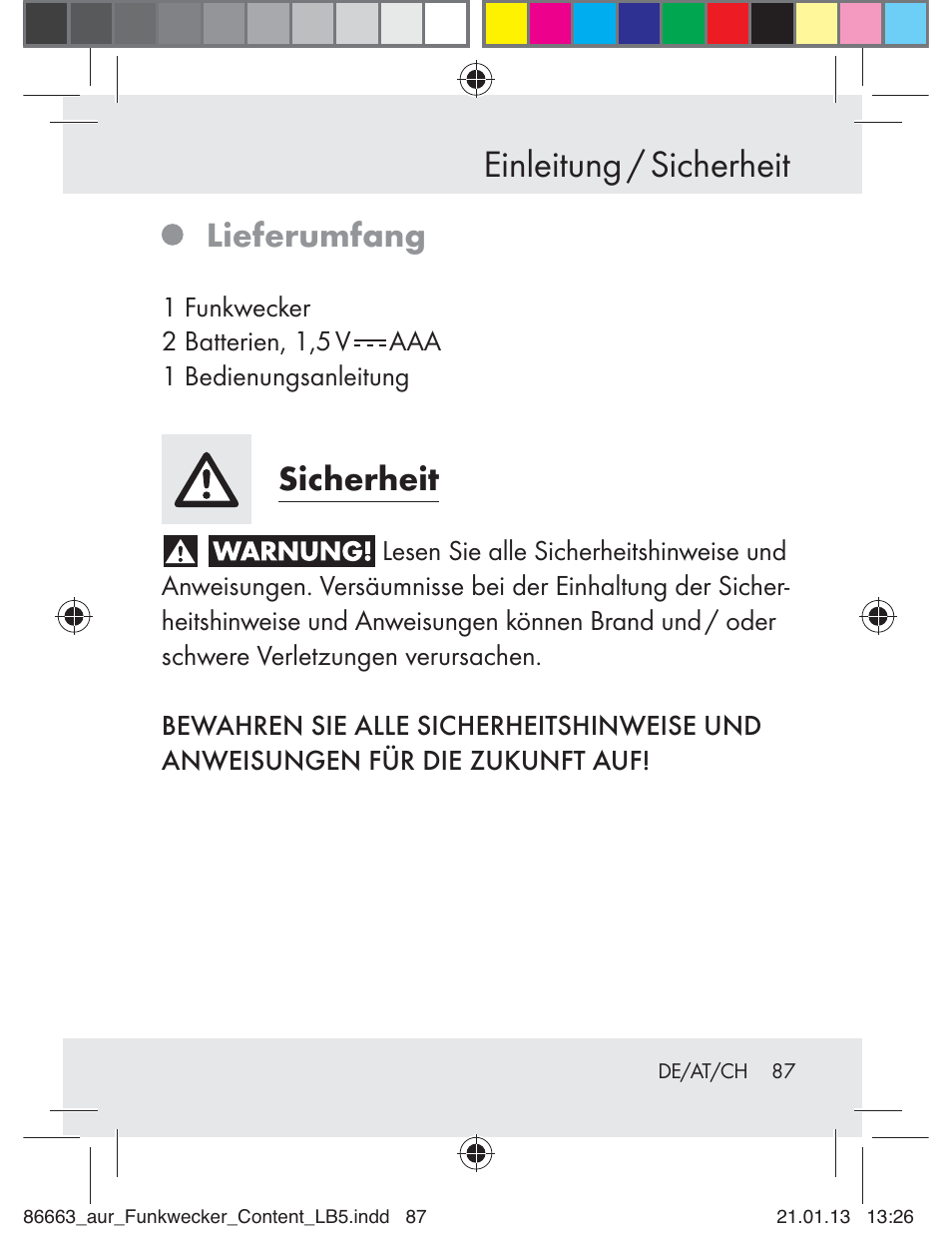 Einleitung / sicherheit, Lieferumfang, Sicherheit | Auriol Z31408 User Manual | Page 87 / 102