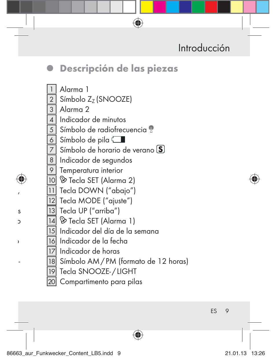 Introducción, Descripción de las piezas | Auriol Z31408 User Manual | Page 9 / 102