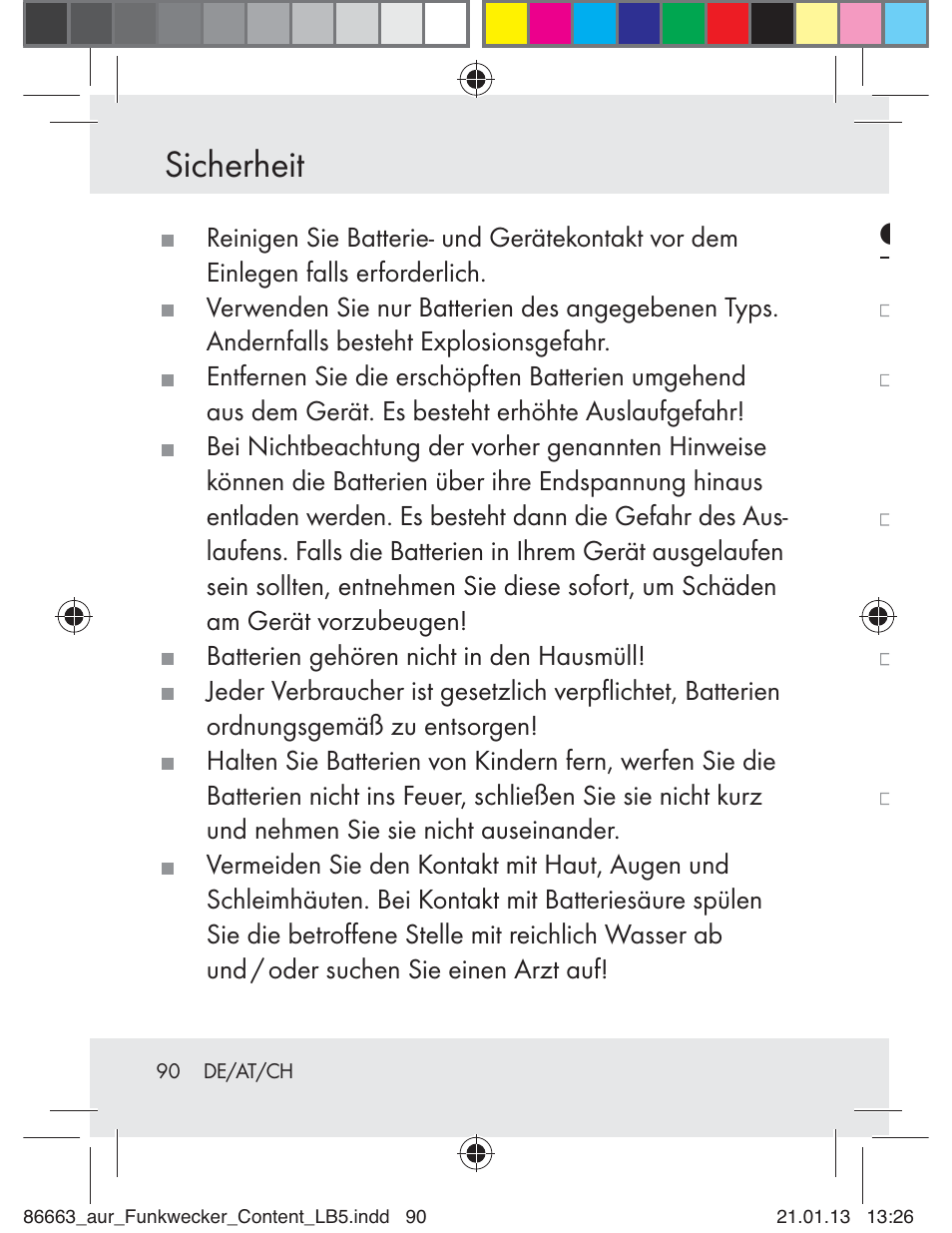 Sicherheit | Auriol Z31408 User Manual | Page 90 / 102