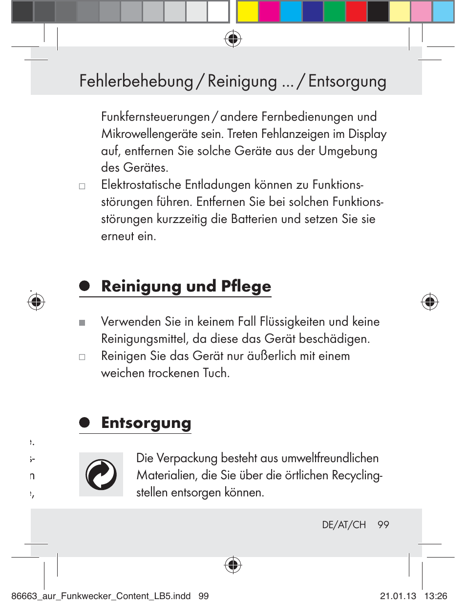 Fehlerbehebung / reinigung ... / entsorgung, Reinigung und pﬂege, Entsorgung | Auriol Z31408 User Manual | Page 99 / 102