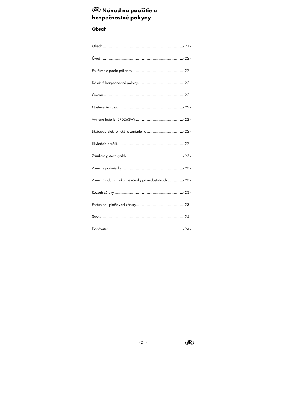 Návod na použitie a bezpečnostné pokyny | Auriol 2-LD3463 User Manual | Page 23 / 31