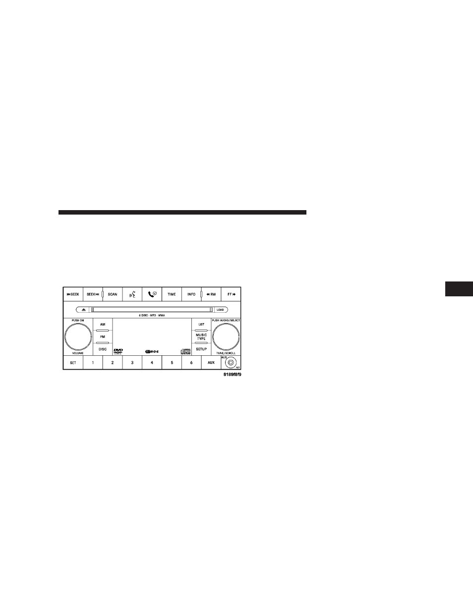 Operating instructions - radio mode, Sales code req — am/fm stereo radio, And 6–disc cd/dvd changer (mp3/wma aux jack) | Dodge 2008 Durango User Manual | Page 221 / 481