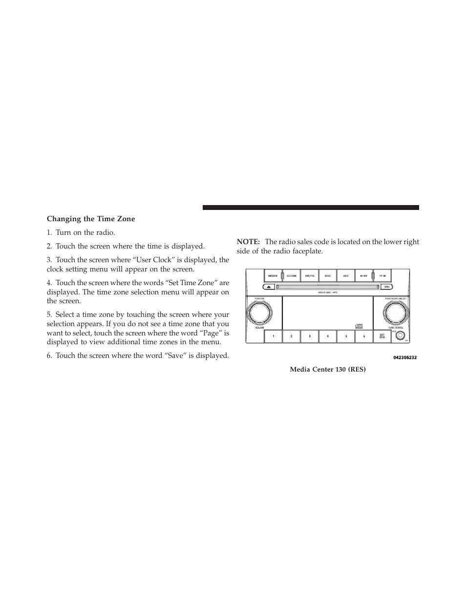Media center 130 (res) — am/fm stereo, Radio with cd player (mp3 aux jack) | Dodge 2010 Grand Caravan User Manual | Page 263 / 530