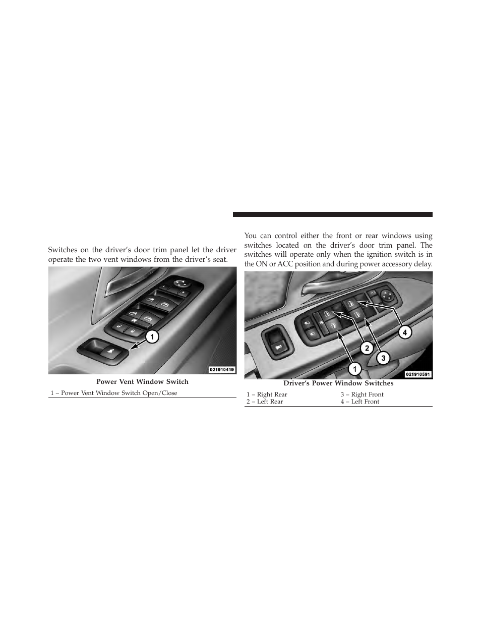 Windows, Power vent windows — if equipped, Power windows | Dodge 2010 Grand Caravan User Manual | Page 37 / 530