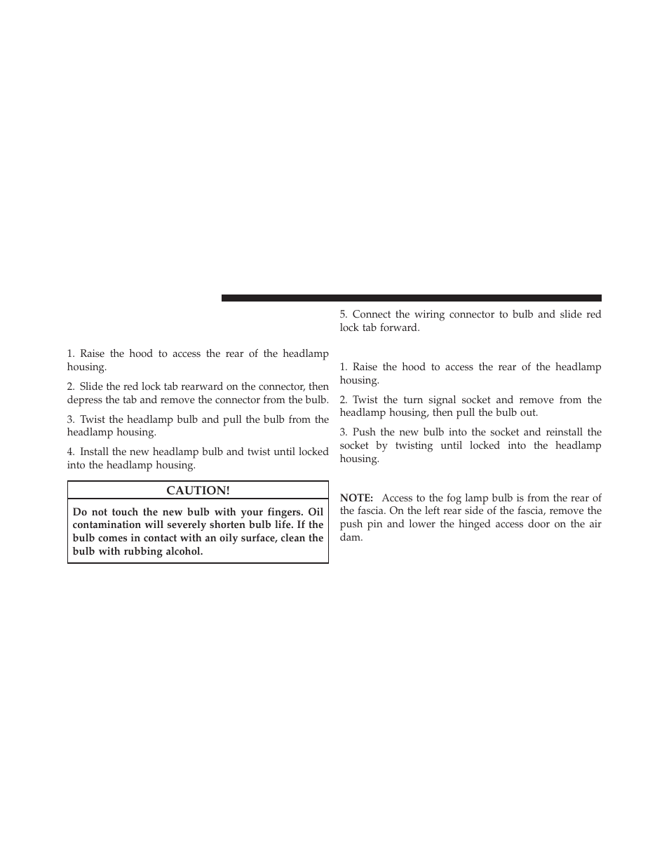 Bulb replacement, Headlamps, Front park/turn signal lamps | Fog lamps | Dodge 2010 Grand Caravan User Manual | Page 475 / 530