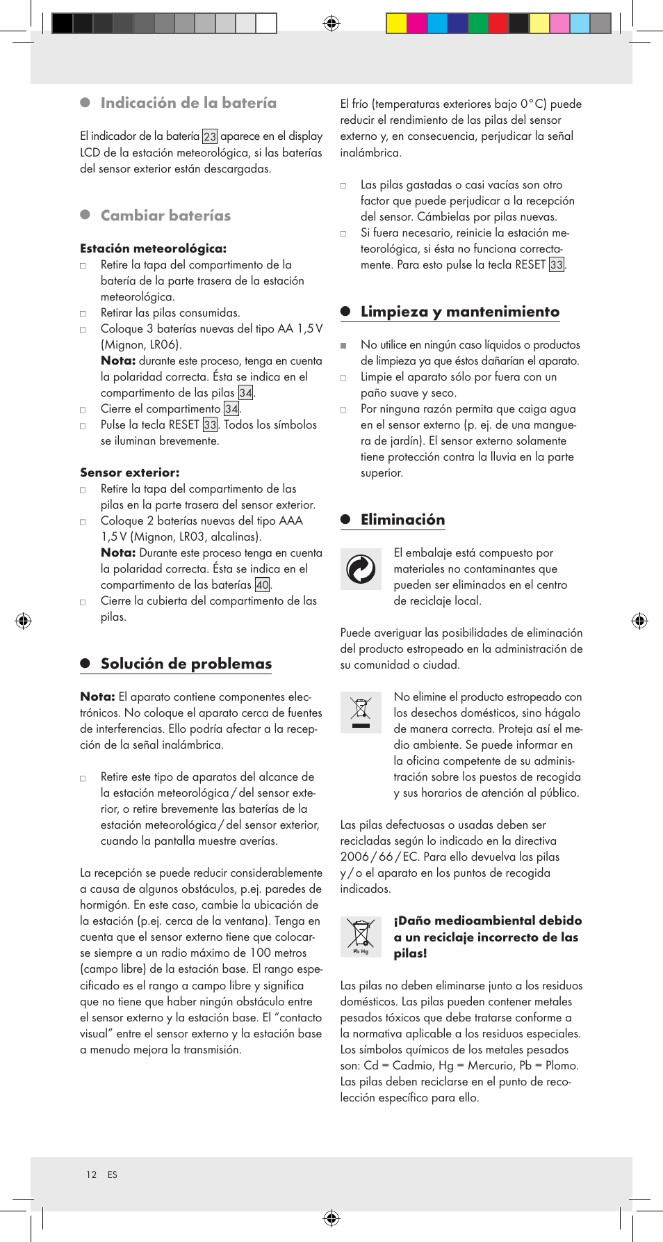 Indicación de la batería, Cambiar baterías, Solución de problemas | Limpieza y mantenimiento, Eliminación | Auriol Z31092 User Manual | Page 12 / 51