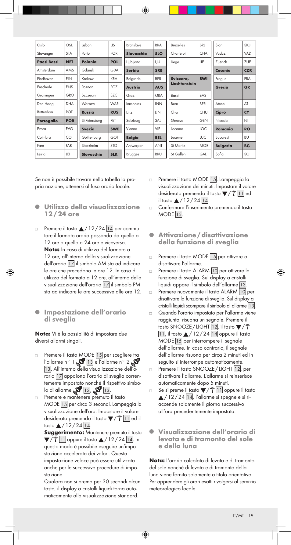 Utilizzo della visualizzazione 12 / 24 ore, Impostazione dell’orario di sveglia | Auriol Z31092 User Manual | Page 19 / 51