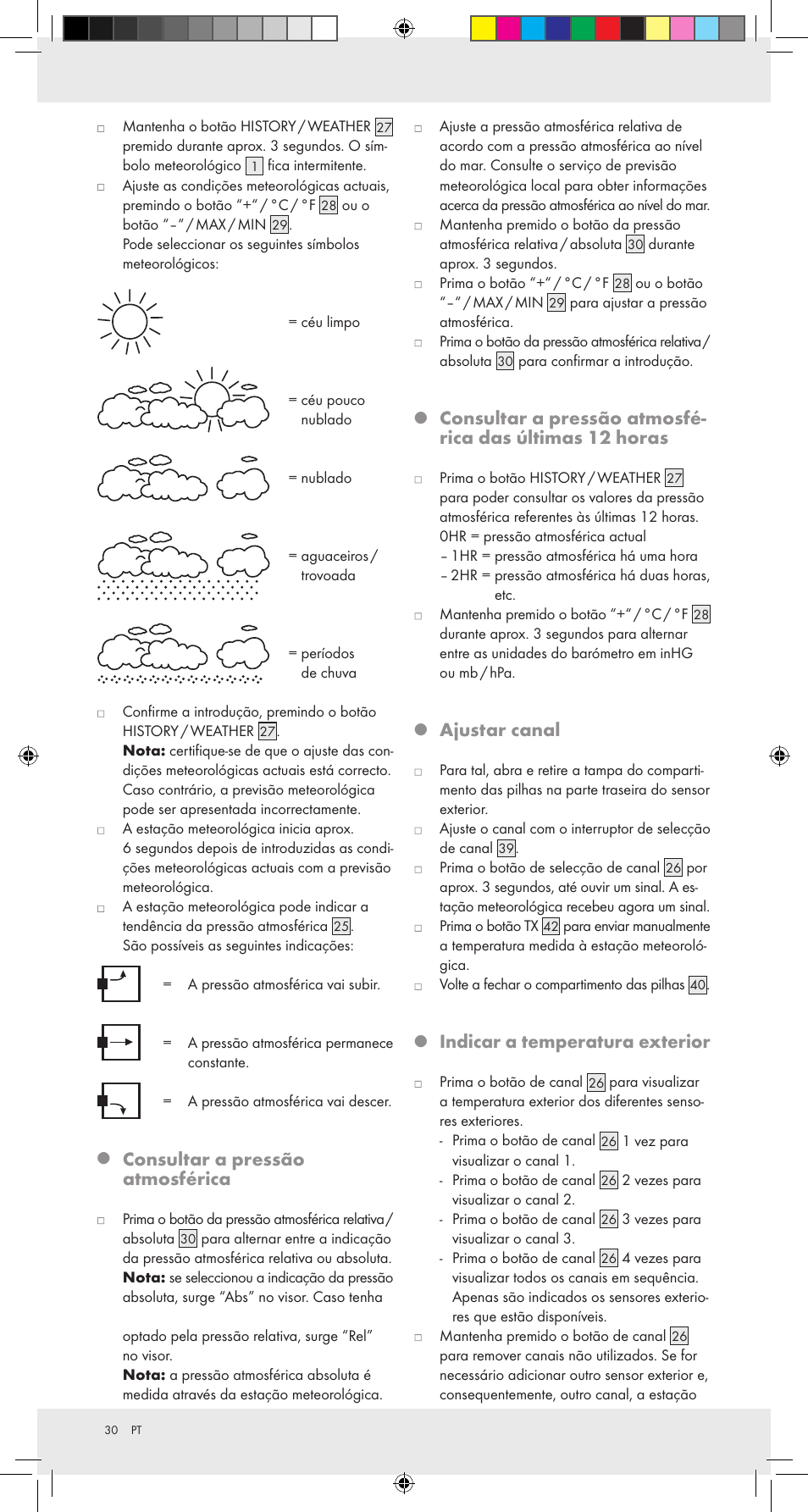 Consultar a pressão atmosférica, Ajustar canal, Indicar a temperatura exterior | Auriol Z31092 User Manual | Page 30 / 51