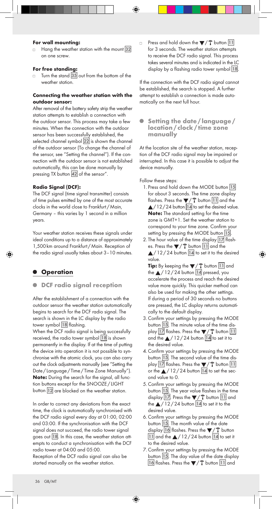 Operation, Dcf radio signal reception | Auriol Z31092 User Manual | Page 36 / 51