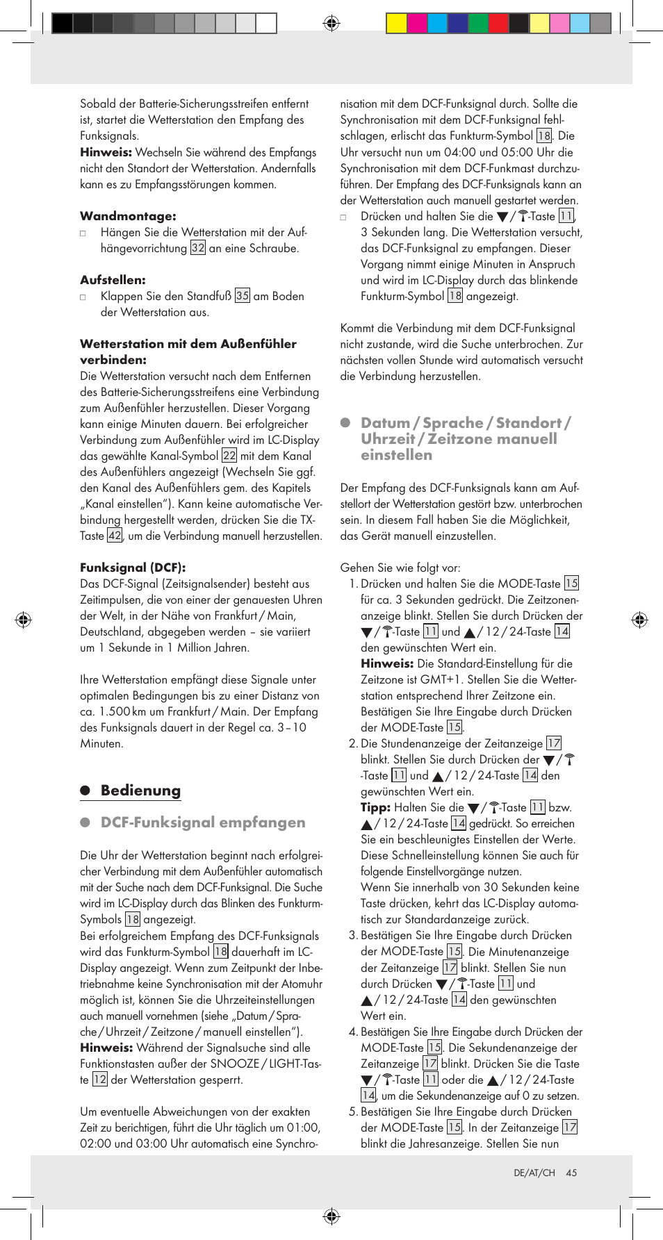 Bedienung, Dcf­funksignal empfangen | Auriol Z31092 User Manual | Page 45 / 51