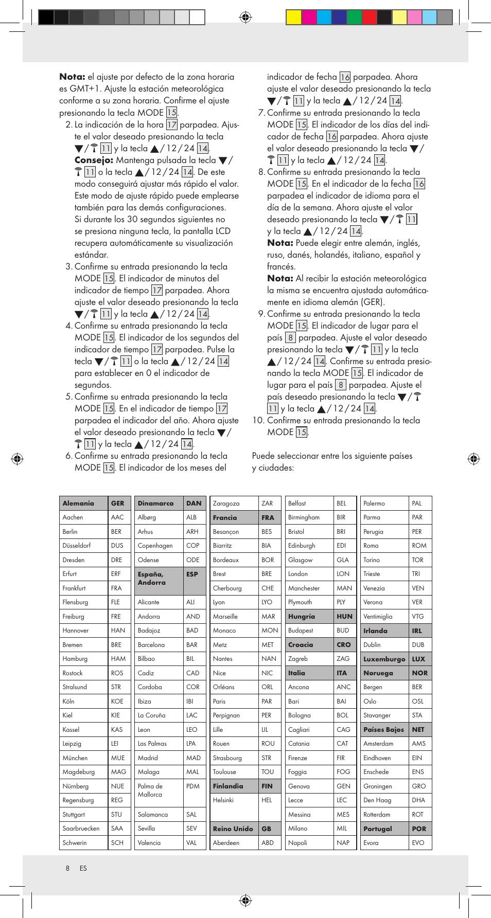 La indicación de la hora, Y la tecla / 12 / 24, Consejo: mantenga pulsada la tecla | O la tecla / 12 / 24, El indicador de minutos del indicador de tiempo, Confirme su entrada presionando la tecla mode, Parpadea. pulse la tecla, En el indicador de tiempo, El indicador de los meses del indicador de fecha, El indicador de los días del indi- cador de fecha | Auriol Z31092 User Manual | Page 8 / 51