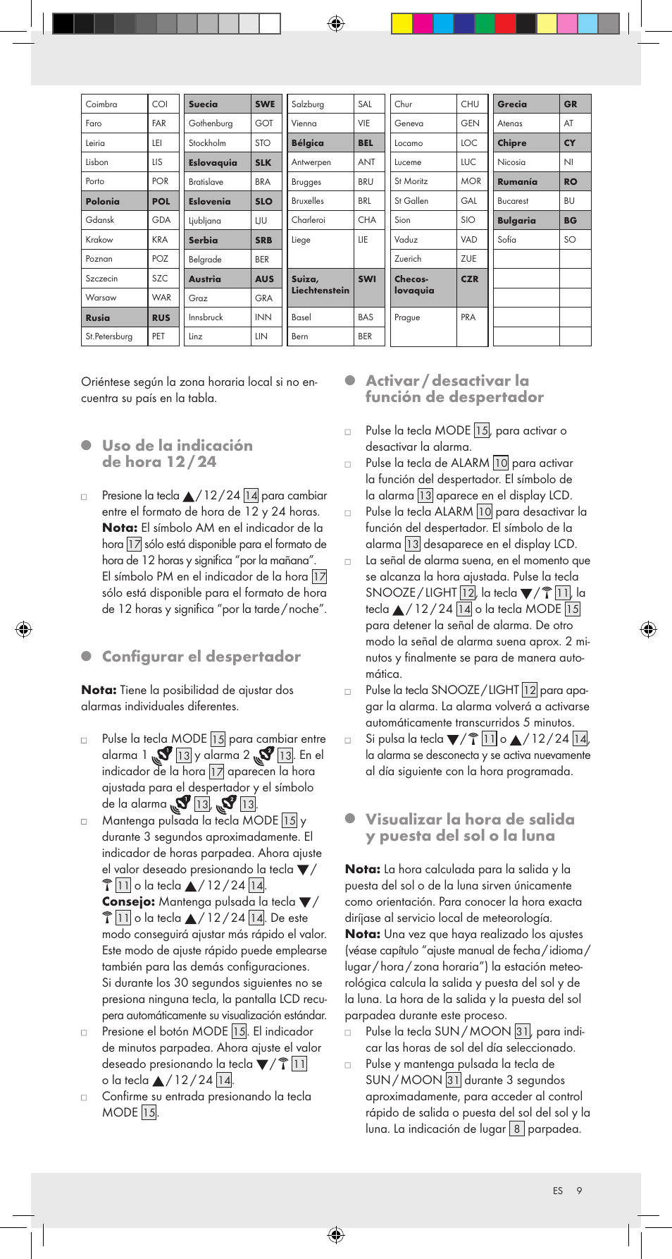 Uso de la indicación de hora 12 / 24, Configurar el despertador, Activar / desactivar la función de despertador | Auriol Z31092 User Manual | Page 9 / 51