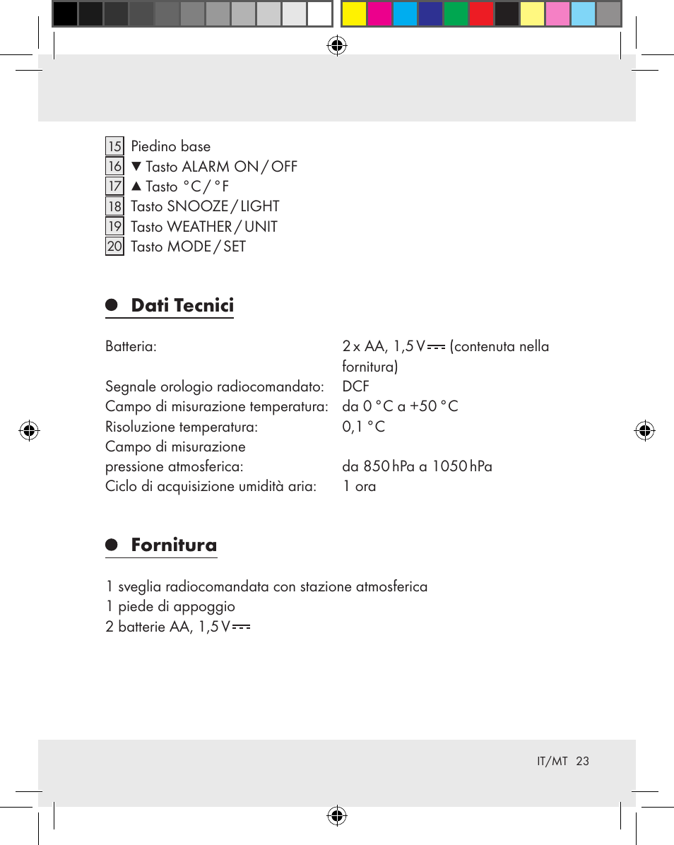 Dati tecnici, Fornitura | Auriol Z31163 User Manual | Page 23 / 80