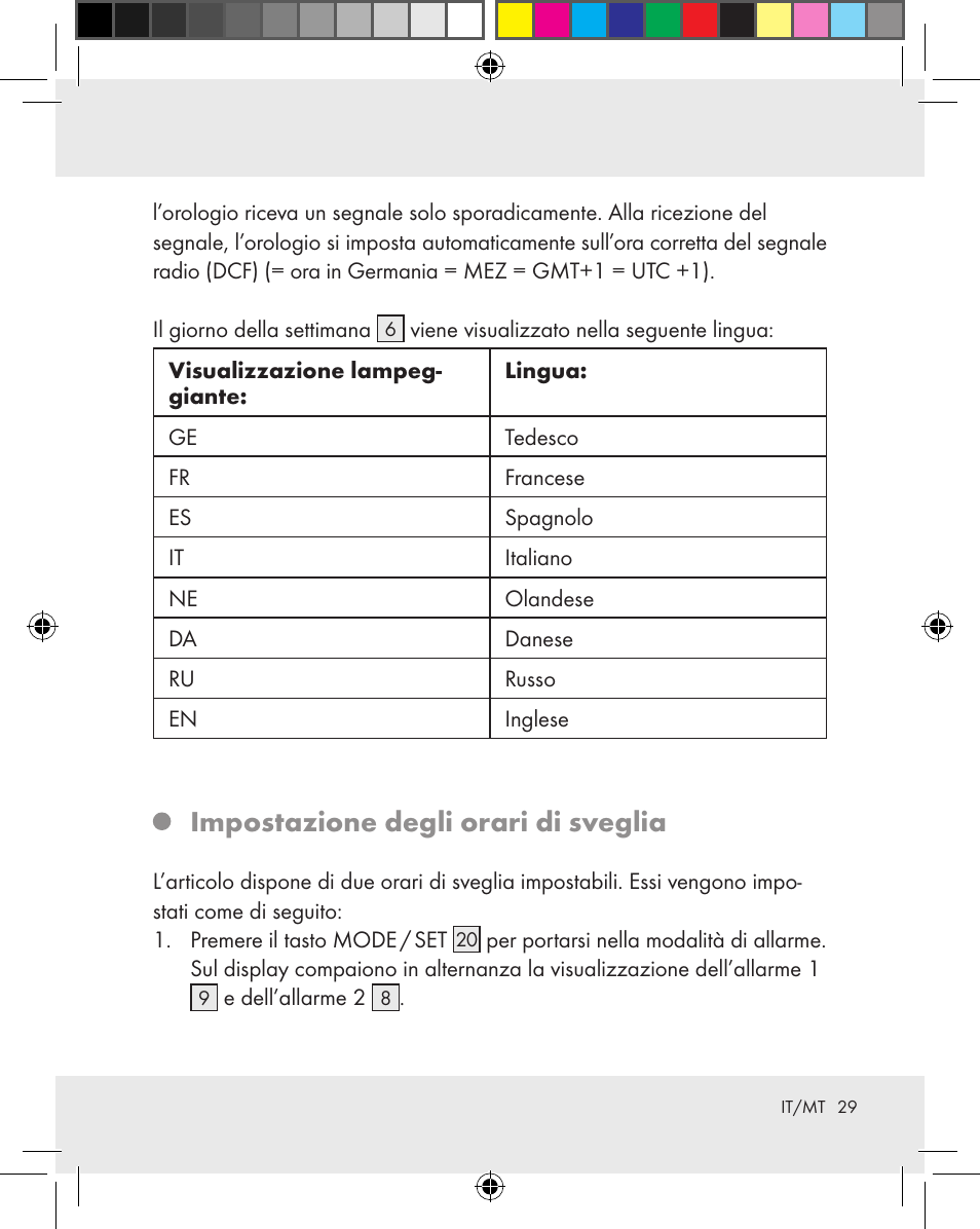 Impostazione degli orari di sveglia | Auriol Z31163 User Manual | Page 29 / 80