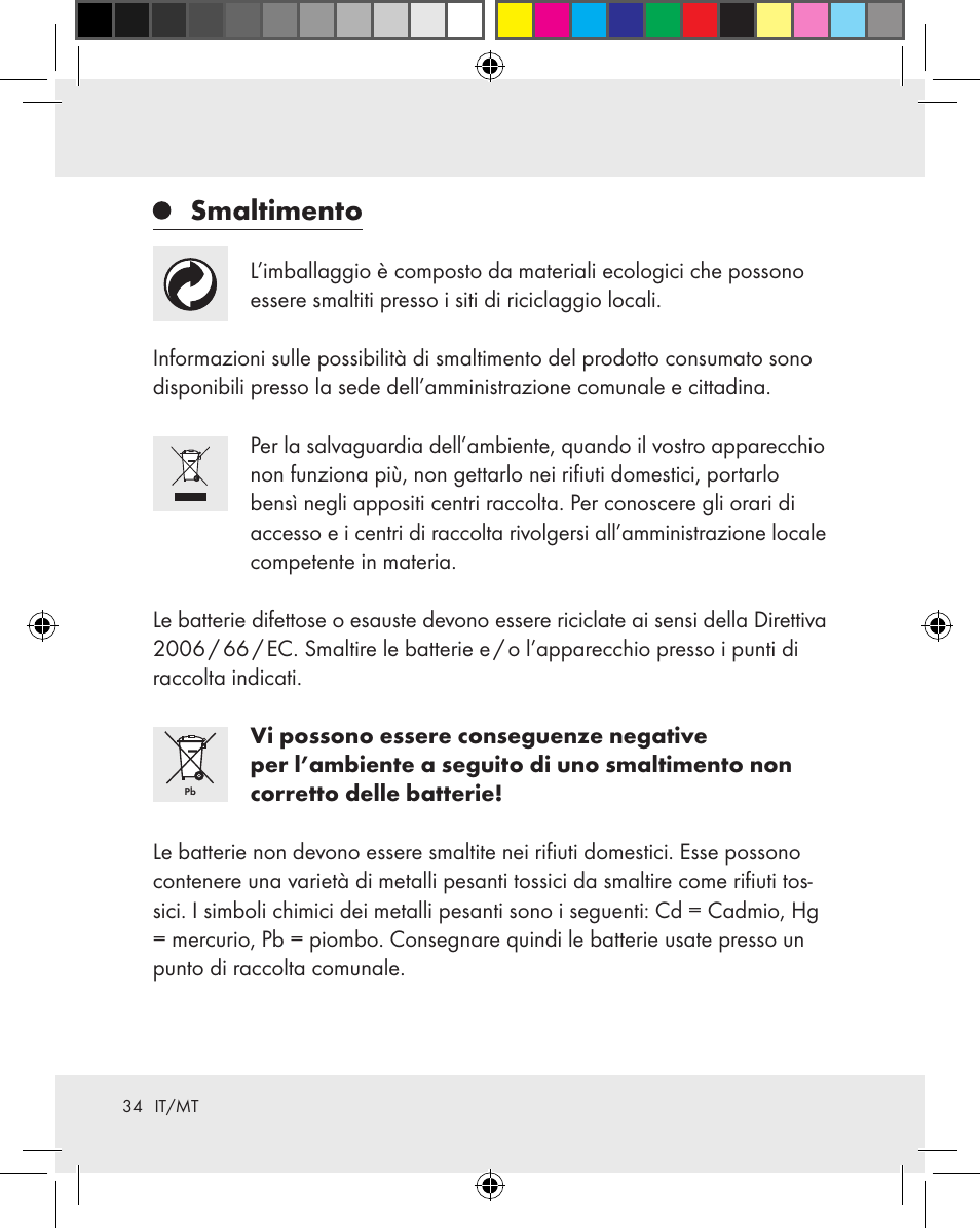 Smaltimento | Auriol Z31163 User Manual | Page 34 / 80