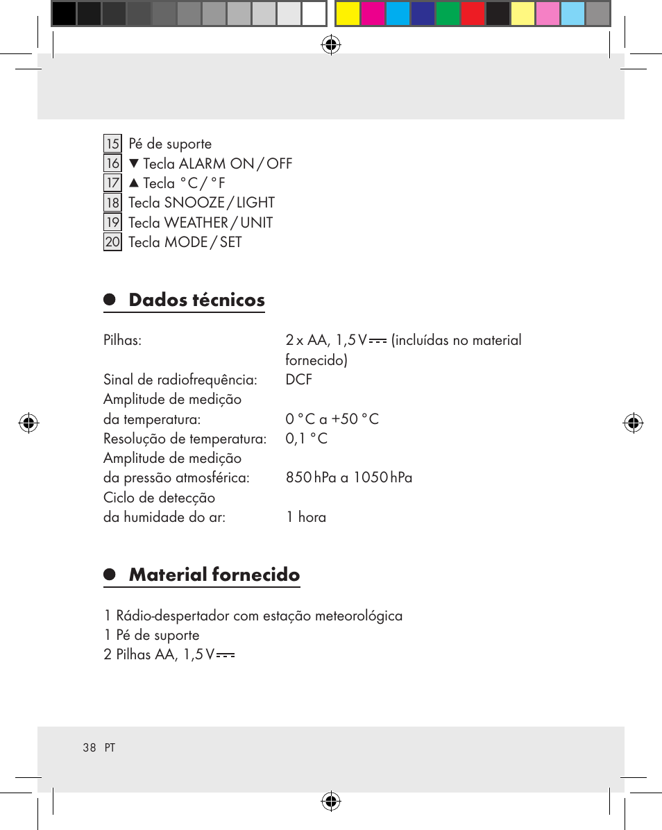 Dados técnicos, Material fornecido | Auriol Z31163 User Manual | Page 38 / 80