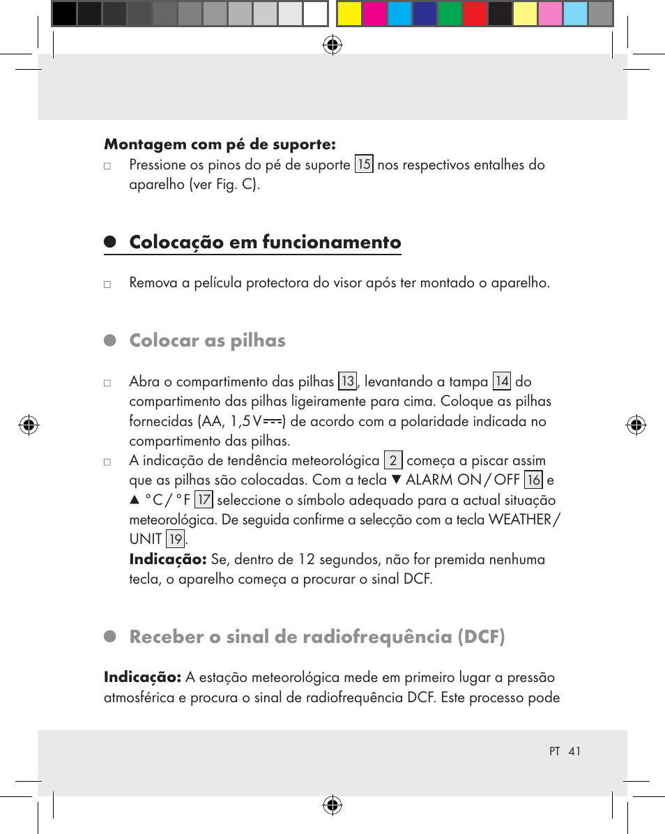 Colocação em funcionamento, Colocar as pilhas, Receber o sinal de radiofrequência (dcf) | Auriol Z31163 User Manual | Page 41 / 80