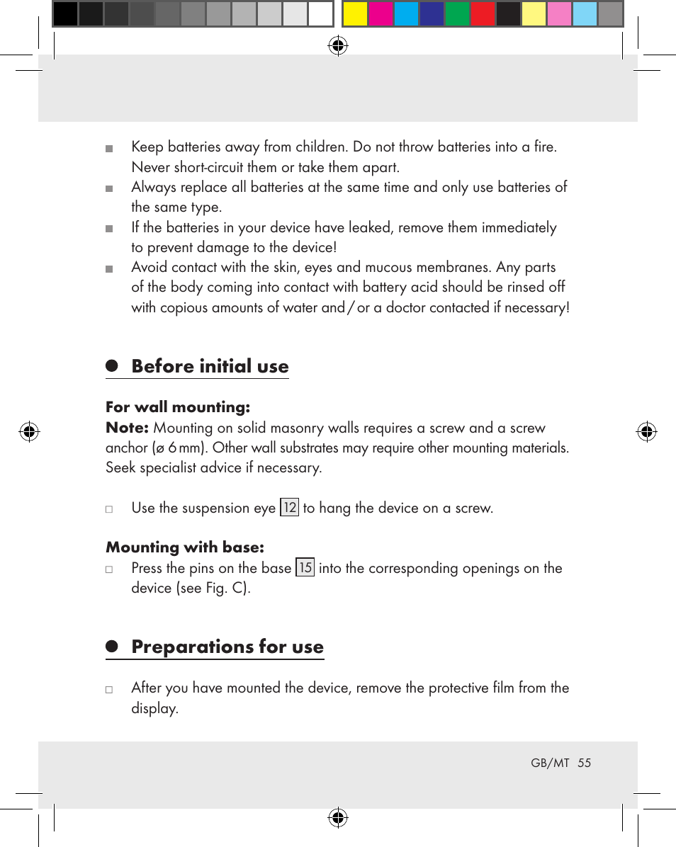 Before initial use, Preparations for use | Auriol Z31163 User Manual | Page 55 / 80