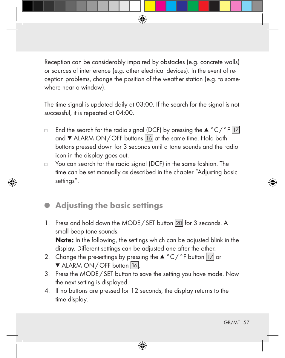 Adjusting the basic settings | Auriol Z31163 User Manual | Page 57 / 80