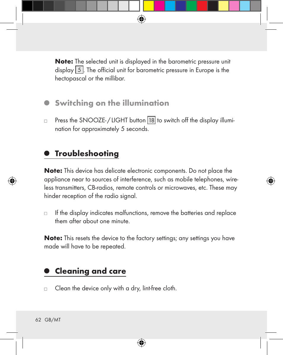 Switching on the illumination, Troubleshooting, Cleaning and care | Auriol Z31163 User Manual | Page 62 / 80