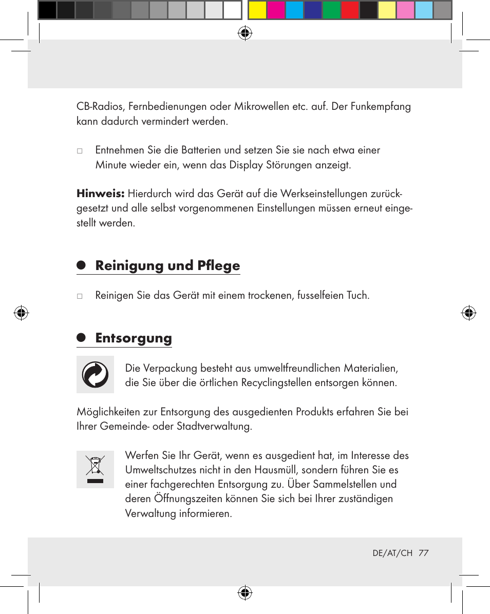 Reinigung und pflege, Entsorgung | Auriol Z31163 User Manual | Page 77 / 80