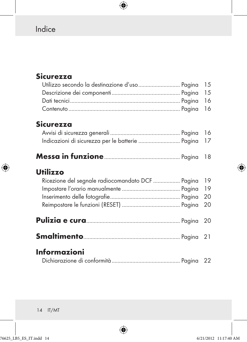 Indice, Sicurezza, Messa in funzione | Utilizzo, Pulizia e cura, Smaltimento, Informazioni | Auriol Z29955A User Manual | Page 14 / 51