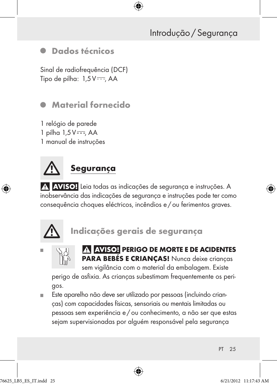 Introdução / segurança, Dados técnicos, Material fornecido | Segurança, Indicações gerais de segurança | Auriol Z29955A User Manual | Page 25 / 51