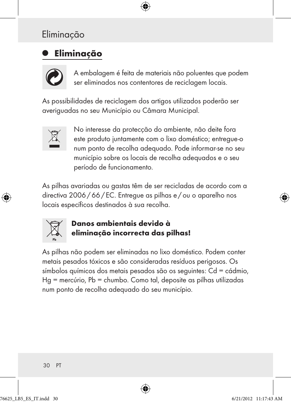 Eliminação | Auriol Z29955A User Manual | Page 30 / 51