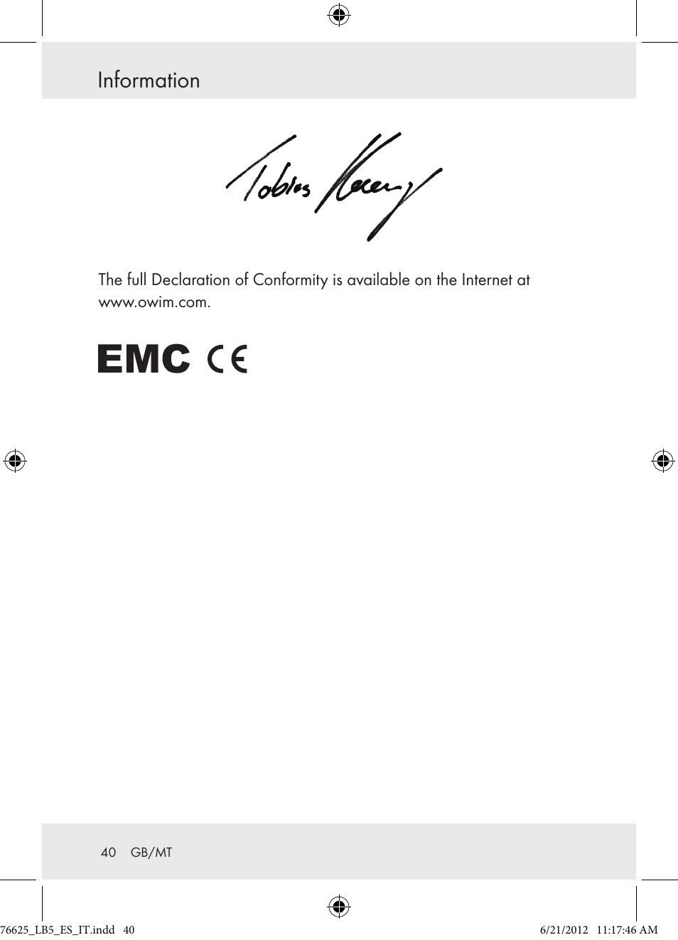 Information | Auriol Z29955A User Manual | Page 40 / 51