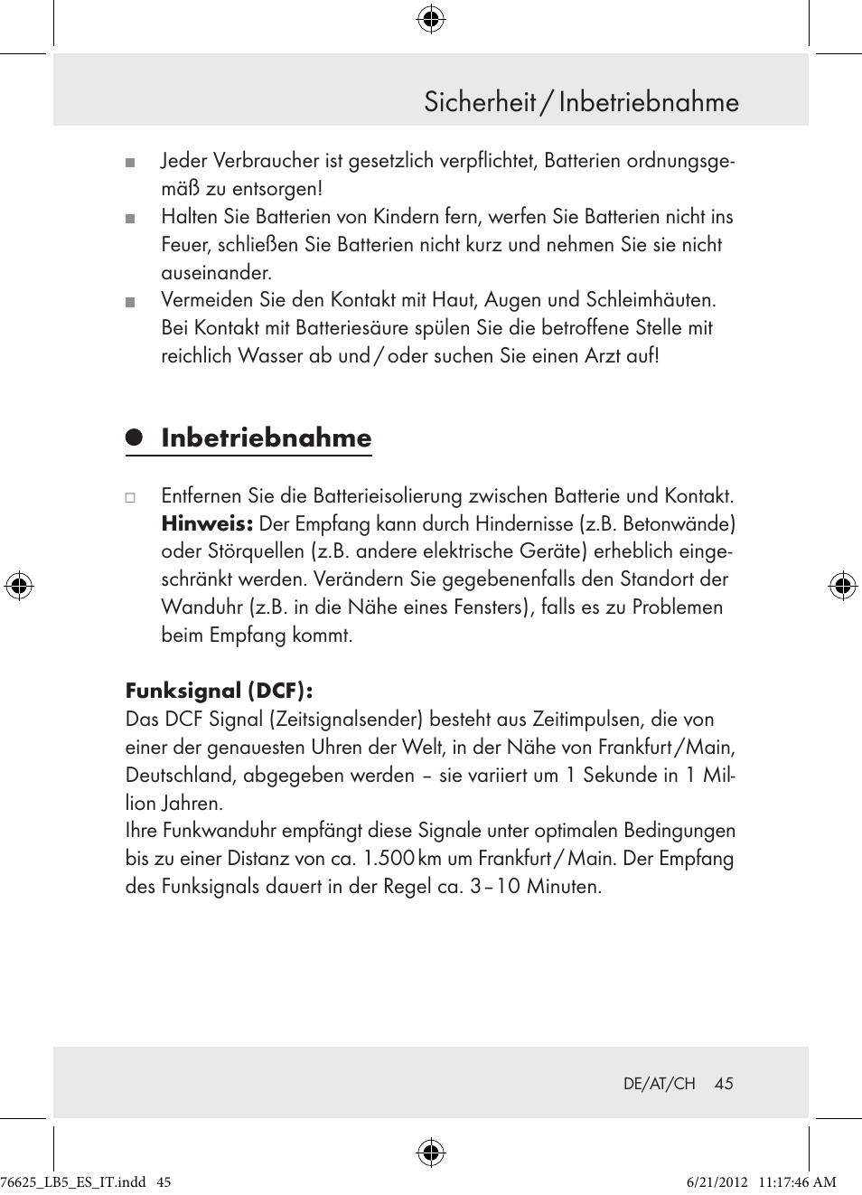 Sicherheit / inbetriebnahme, Inbetriebnahme | Auriol Z29955A User Manual | Page 45 / 51