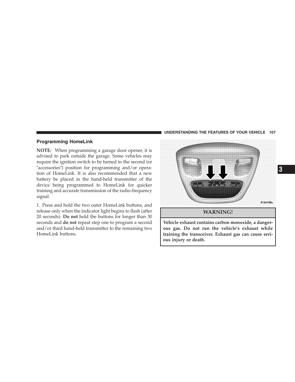 Programming homelink | Dodge 2004 Ram SRT-10 User Manual | Page 107 / 302