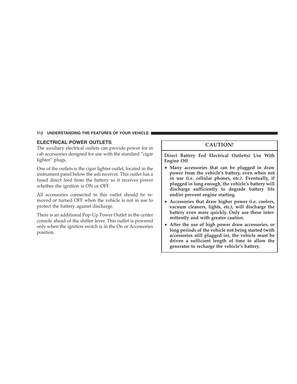 Electrical power outlets | Dodge 2004 Ram SRT-10 User Manual | Page 112 / 302