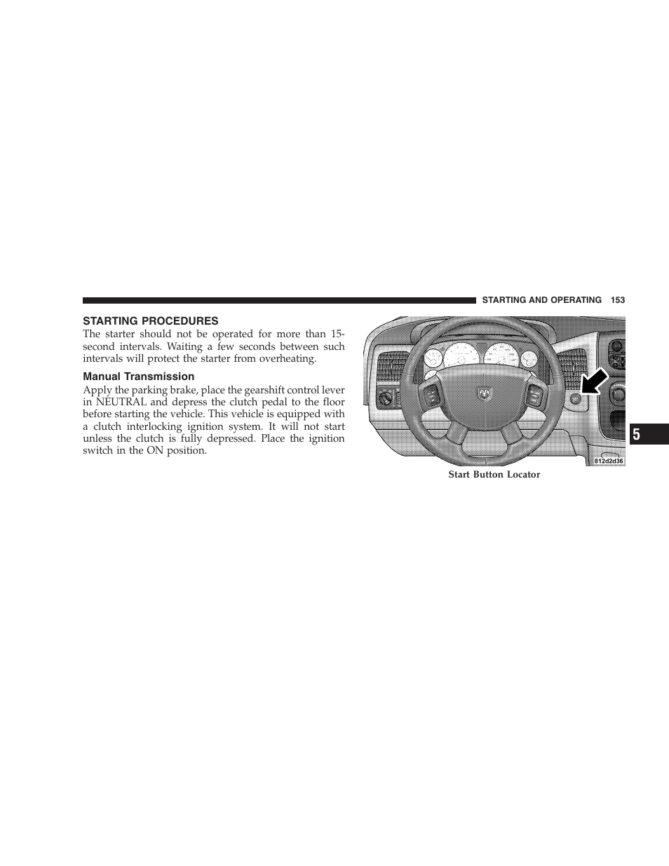 Starting procedures, Manual transmission | Dodge 2004 Ram SRT-10 User Manual | Page 153 / 302