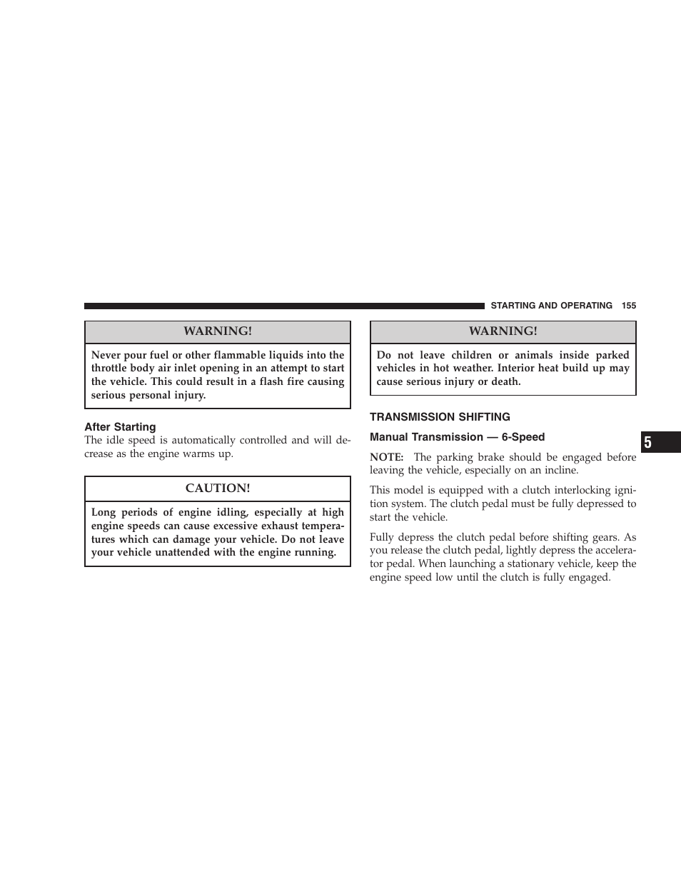 After starting, Transmission shifting, Manual transmission — 6-speed | Dodge 2004 Ram SRT-10 User Manual | Page 155 / 302