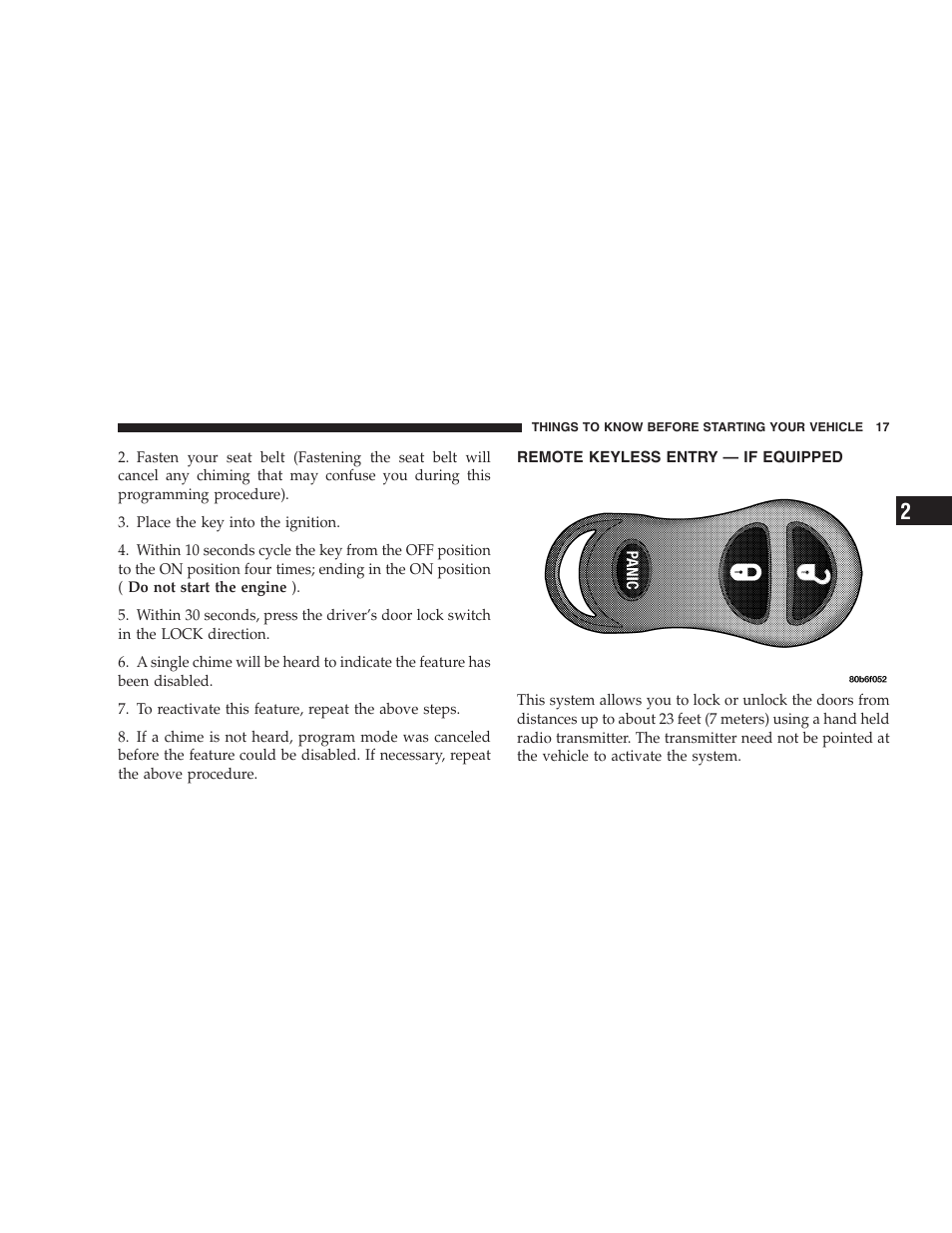 Remote keyless entry — if equipped | Dodge 2004 Ram SRT-10 User Manual | Page 17 / 302