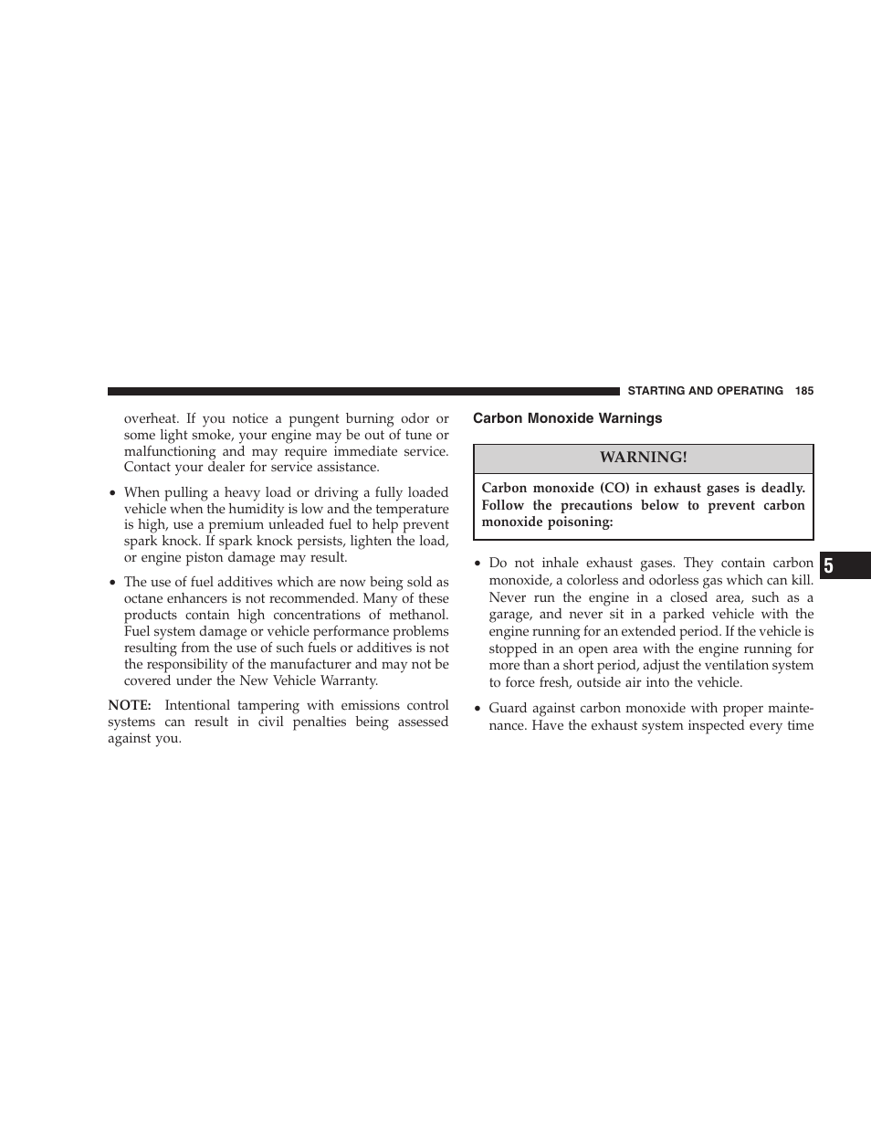 Carbon monoxide warnings | Dodge 2004 Ram SRT-10 User Manual | Page 185 / 302