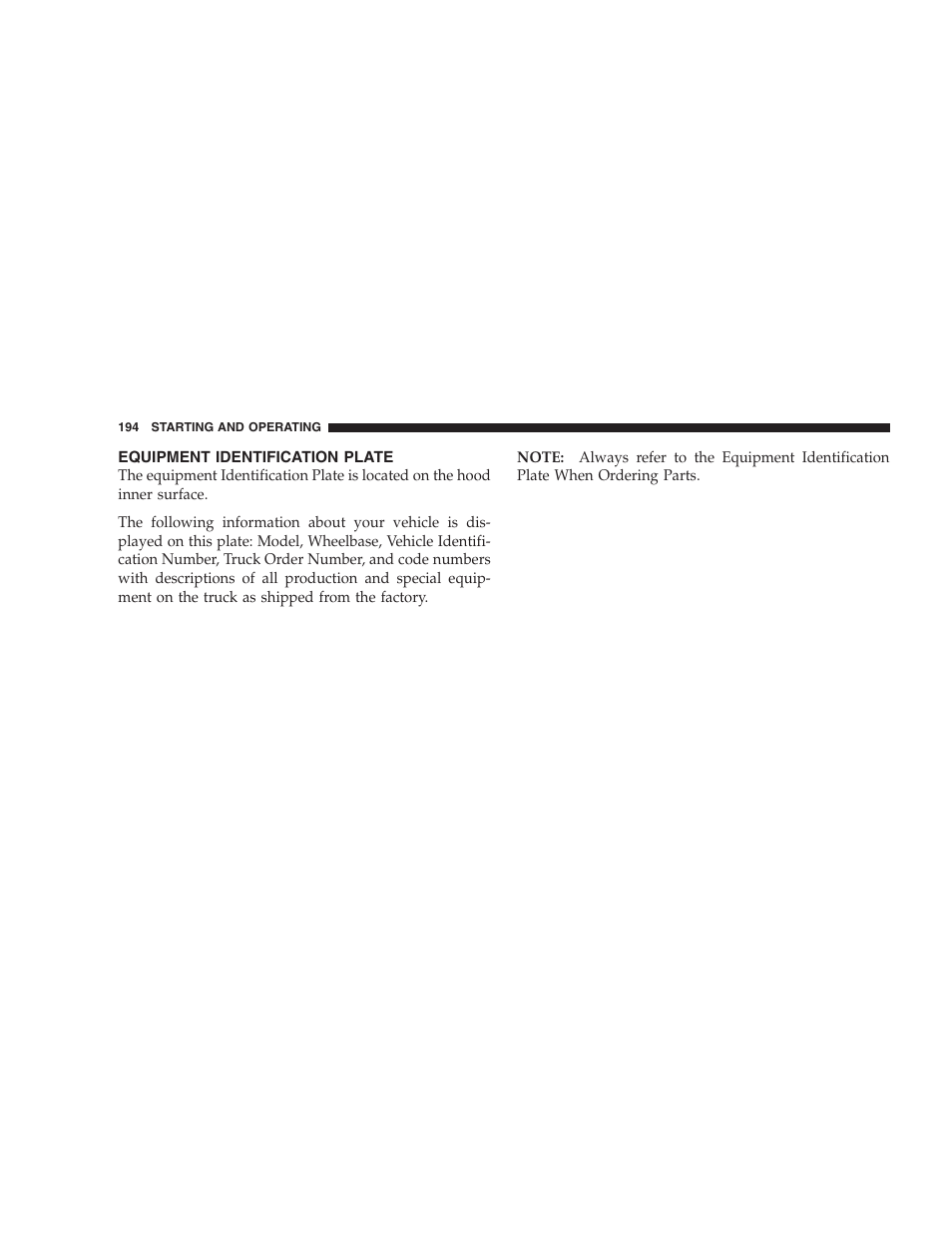 Equipment identification plate | Dodge 2004 Ram SRT-10 User Manual | Page 194 / 302
