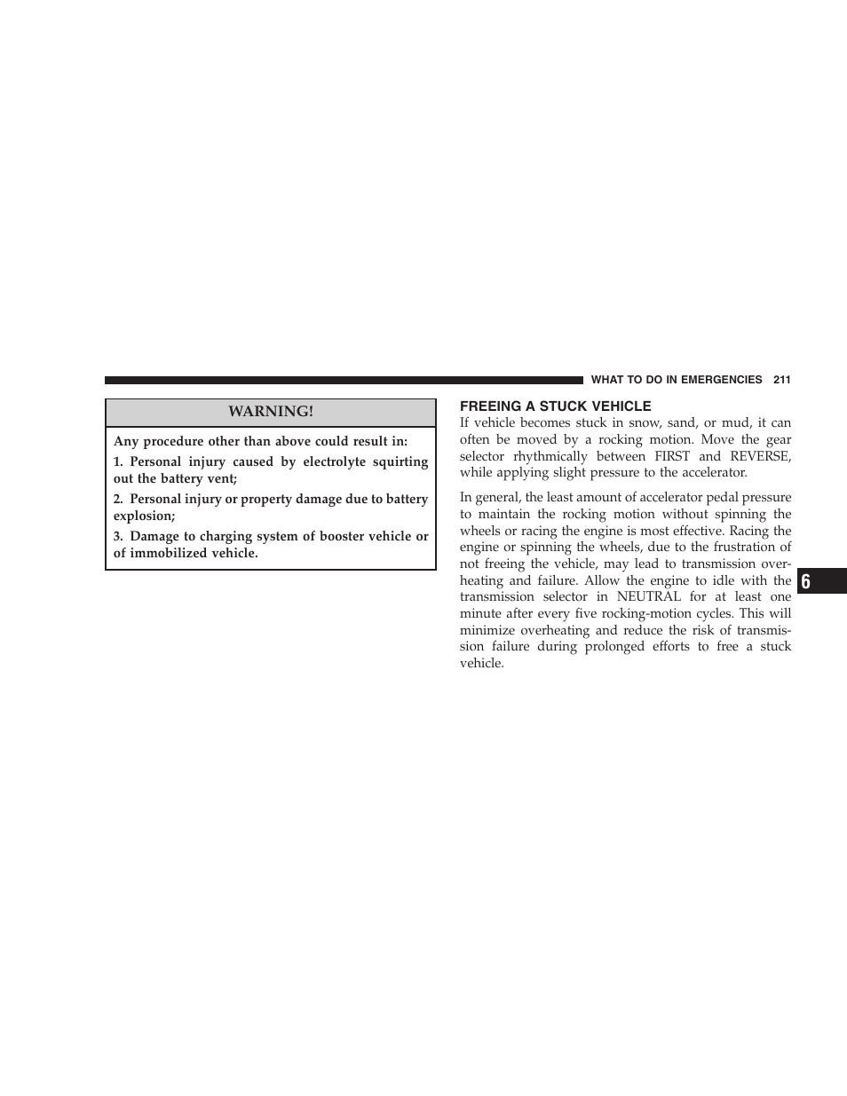 Freeing a stuck vehicle | Dodge 2004 Ram SRT-10 User Manual | Page 211 / 302