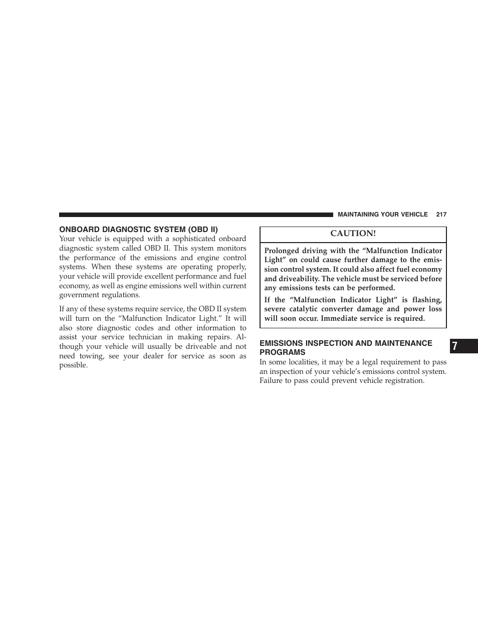 Onboard diagnostic system (obd ii), Emissions inspection and maintenance, Programs | Dodge 2004 Ram SRT-10 User Manual | Page 217 / 302