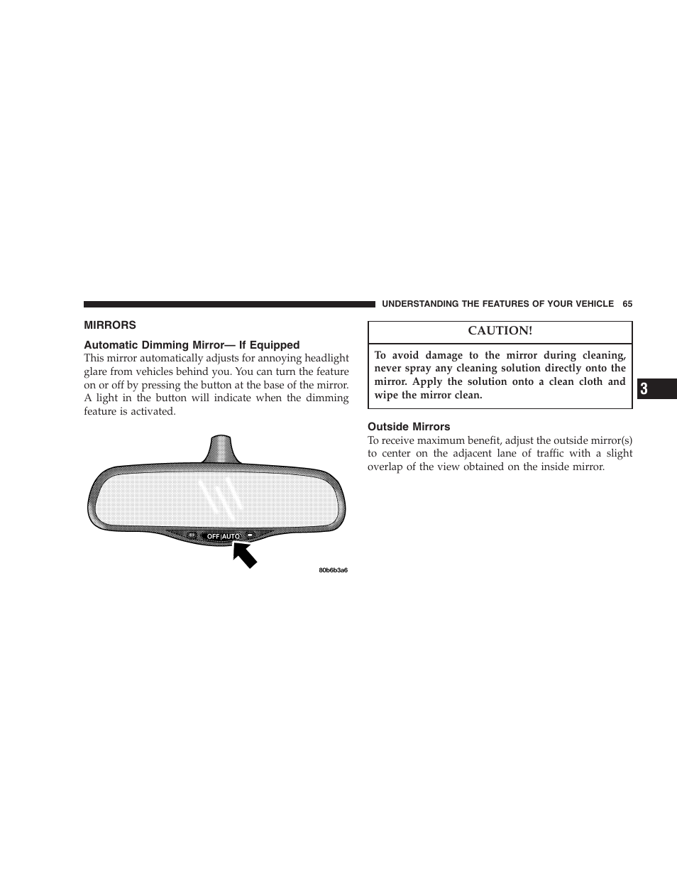 Mirrors, Automatic dimming mirror— if equipped, Outside mirrors | Dodge 2004 Ram SRT-10 User Manual | Page 65 / 302