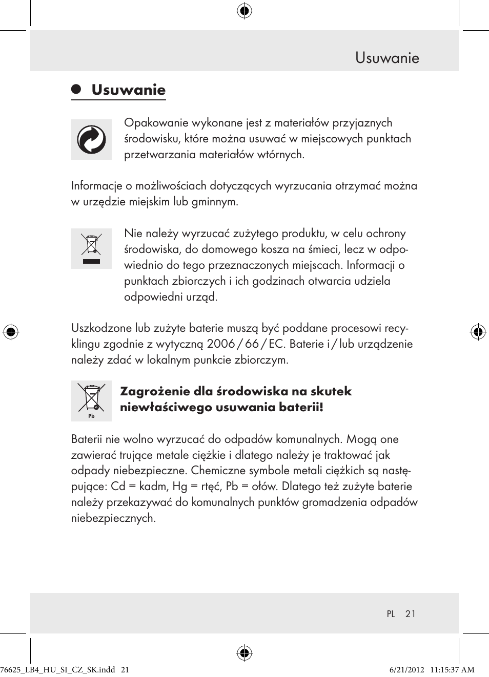 Usuwanie | Auriol Z29955A User Manual | Page 21 / 70